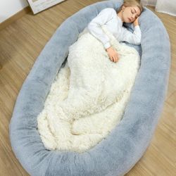 ANWA Luxury Fur Human Dog Bed (71"x45"x12"), Giant Dog Bed for Adults, Machine Washable with Soft Blanket
