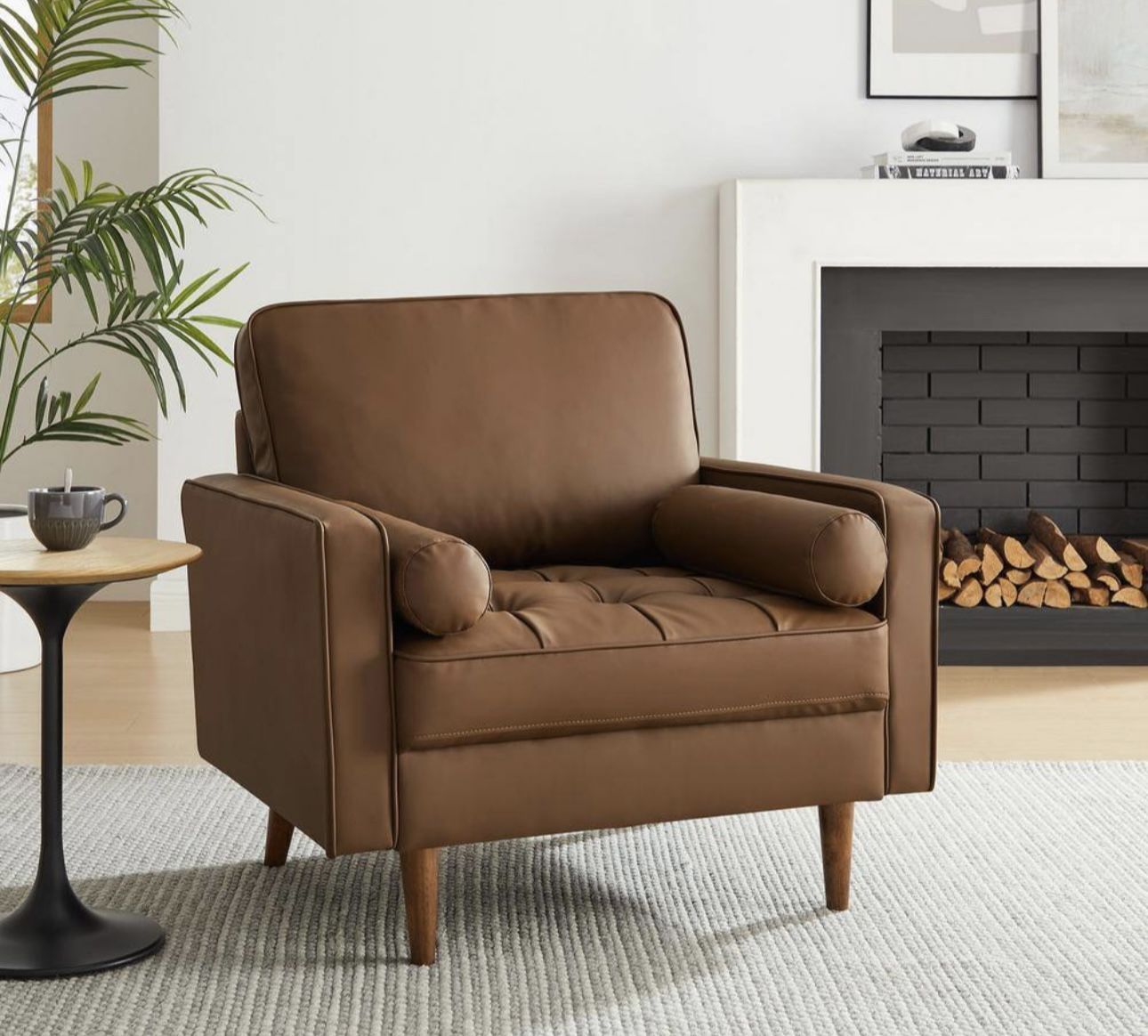 MODWAY Valour Faux Leather Tufted Accent Armchair in Brown