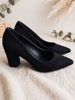Black Suede Block Heel Pumps