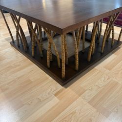 Vintage Bamboo Legs Coffee Table - Solid Wood And Bamboo 