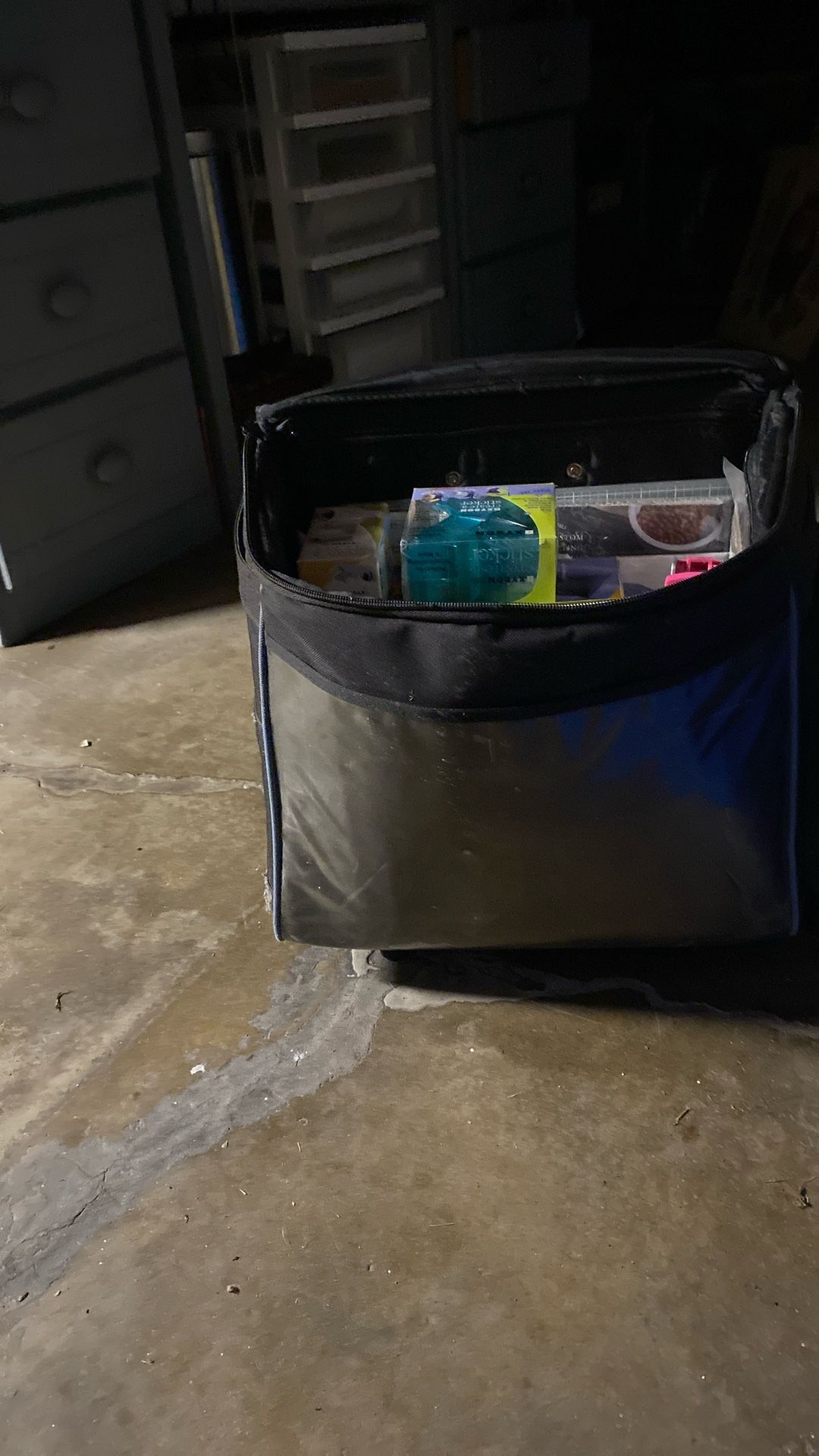 Miscellaneous scrapbook items with rollaway bag, compartments places to put pins everything in bag is included, including the sticker, printer, and ev