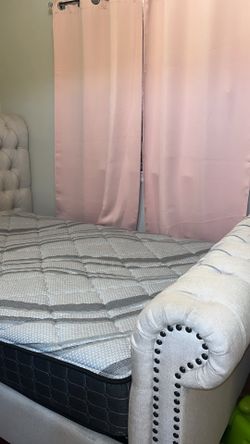 Tan full Bed Frame with Matching Bedding Set