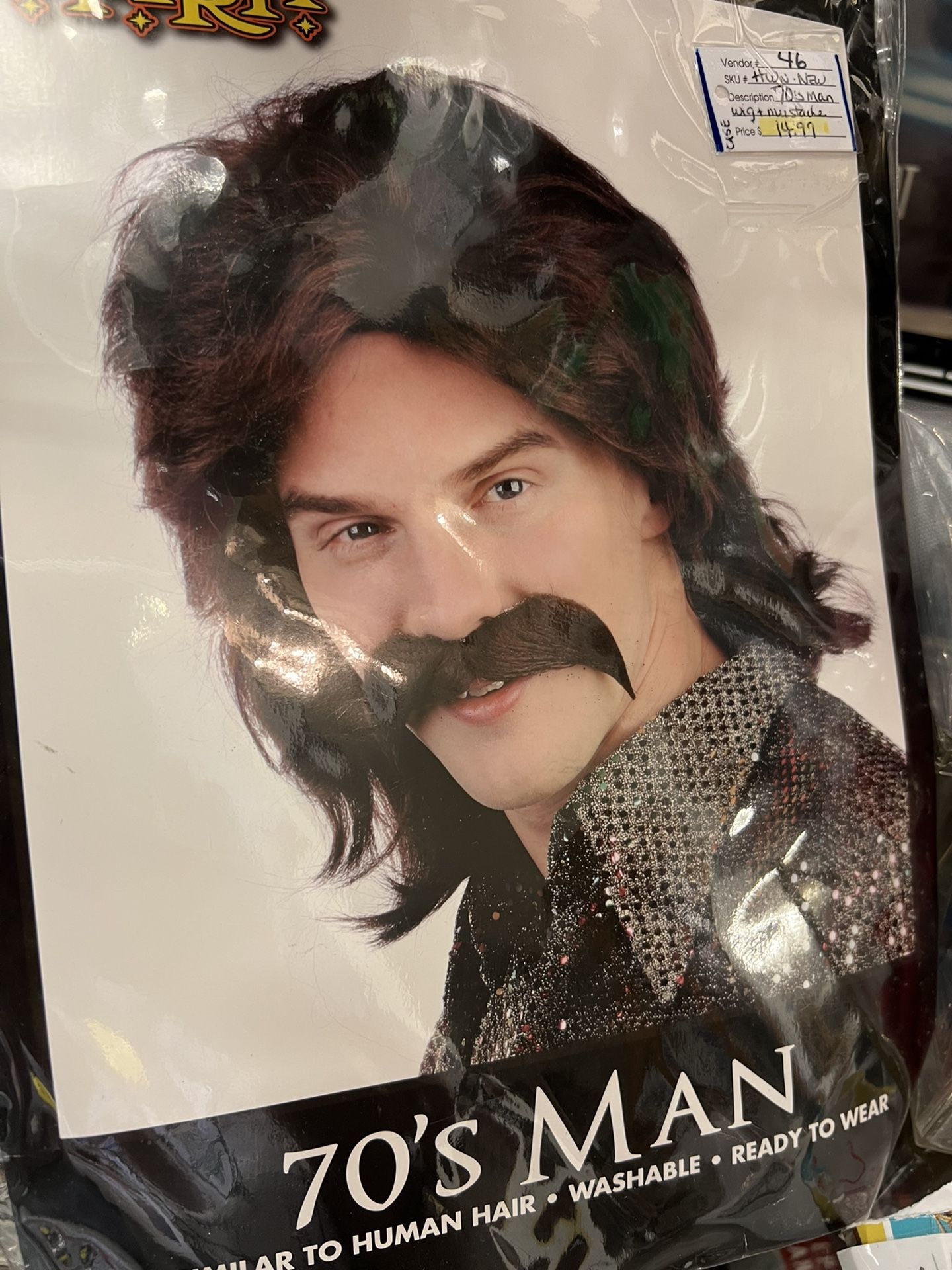 70’s Man Wig and mustache Spirit Halloween costume