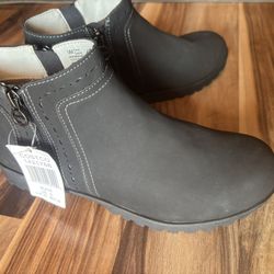 NEW JSport Shoes Womens Size 9 M Black Jenna Ankle Heel Boots Side Zip Memory Foam