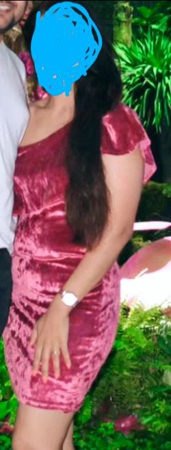 Wine color dress single sleeve velvet material.