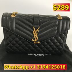 Saint Laurent Black Leather Monogram Envelope Chain Bag