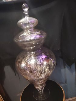 large mercury glass apothecary jar with a lid