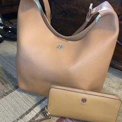 Brown Tory Burch Bag And Wallet Set