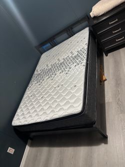 Full bed frame and mattress with nightstand