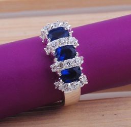 925 Sterling silver Ruby blue stone ring , size 7