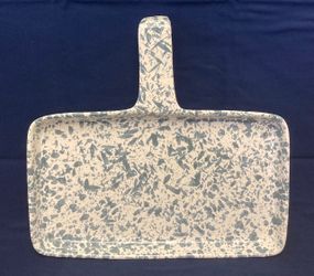 Vintage Dr Douglas Wonder Baker splatterware clay baking pan heavy duty blue