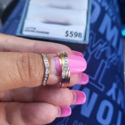 2 ×10k Gold +1/4 Ctt real diamond Wedding Bands  Sz7&11