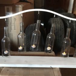 20 in. H White Metal Hanging Bottle Decorative Candle Lantern