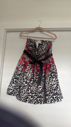 Strapless Leopard Floral Mini Dress