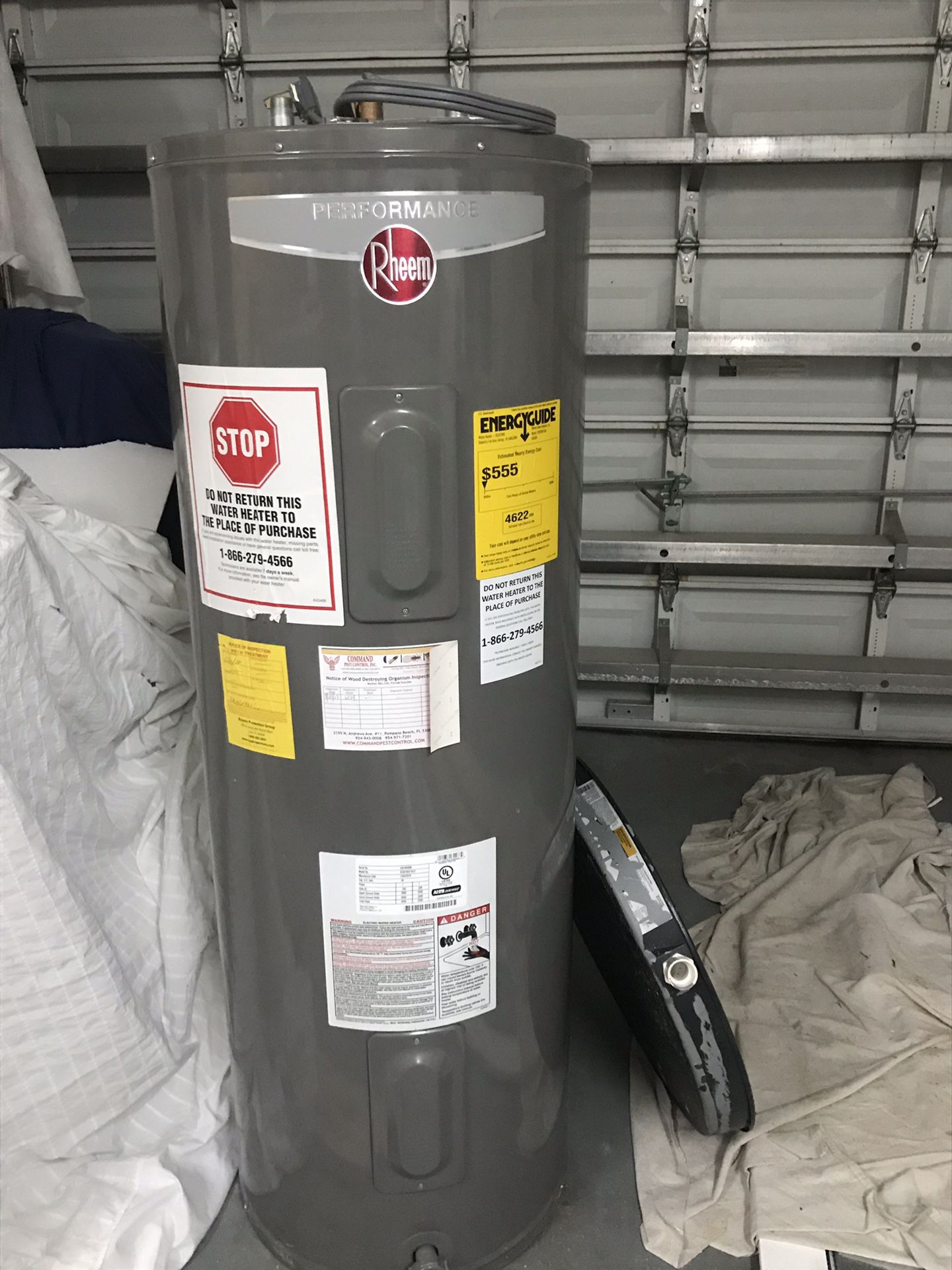 Rheem electric water heater. 50 gallon. 4500 Watts. Gently used. Approx 18 months old. Works great. 60” tall