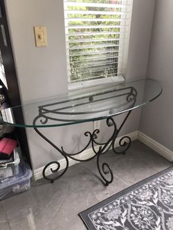 Beautiful Glass Rod Iron Entry Table And Matching End Table