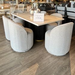 White 7PC Marble Dining Table Set