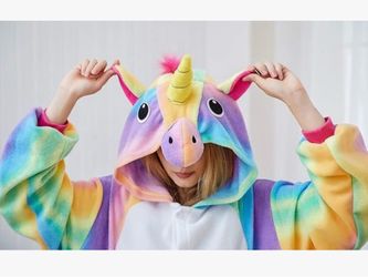 Rainbow Unicorn One Piece Size M Hooded Pajama Costume Tie Dye