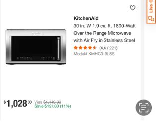 KitchenAid over the range microwave/airfryer. New in box never used or installed.