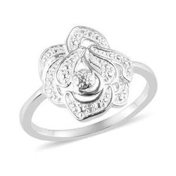 Moissanite Diamond Accent Fancy Ring in Sterling Silver (Size 6)