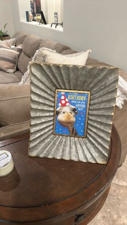 Galvanized Metal Sunburst Picture Frame – Tabletop or Wall Display