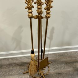 Antique Brass Fireplace 4 Piece Tool Set