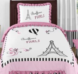 Twin size bed with FREE lamp includes mattress box spring Paris comforter set sheets mattress pad