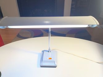 Vintage mid-century modern industrial gray metal gooseneck desk lamp