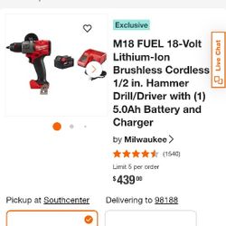 M18 Fuel 18volt 1/2 In Hammer Drill/Driver  With 4.0battery