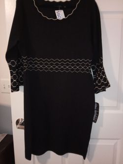 Nina Leonard Black Dress with Gold Trim