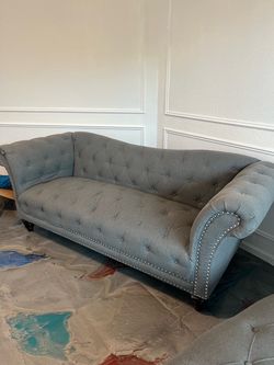 Gray Tufted Chesterfield Sofa with Nailhead Trim