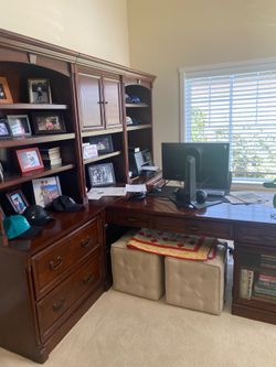 Cherry Wood Desk and cabinet set