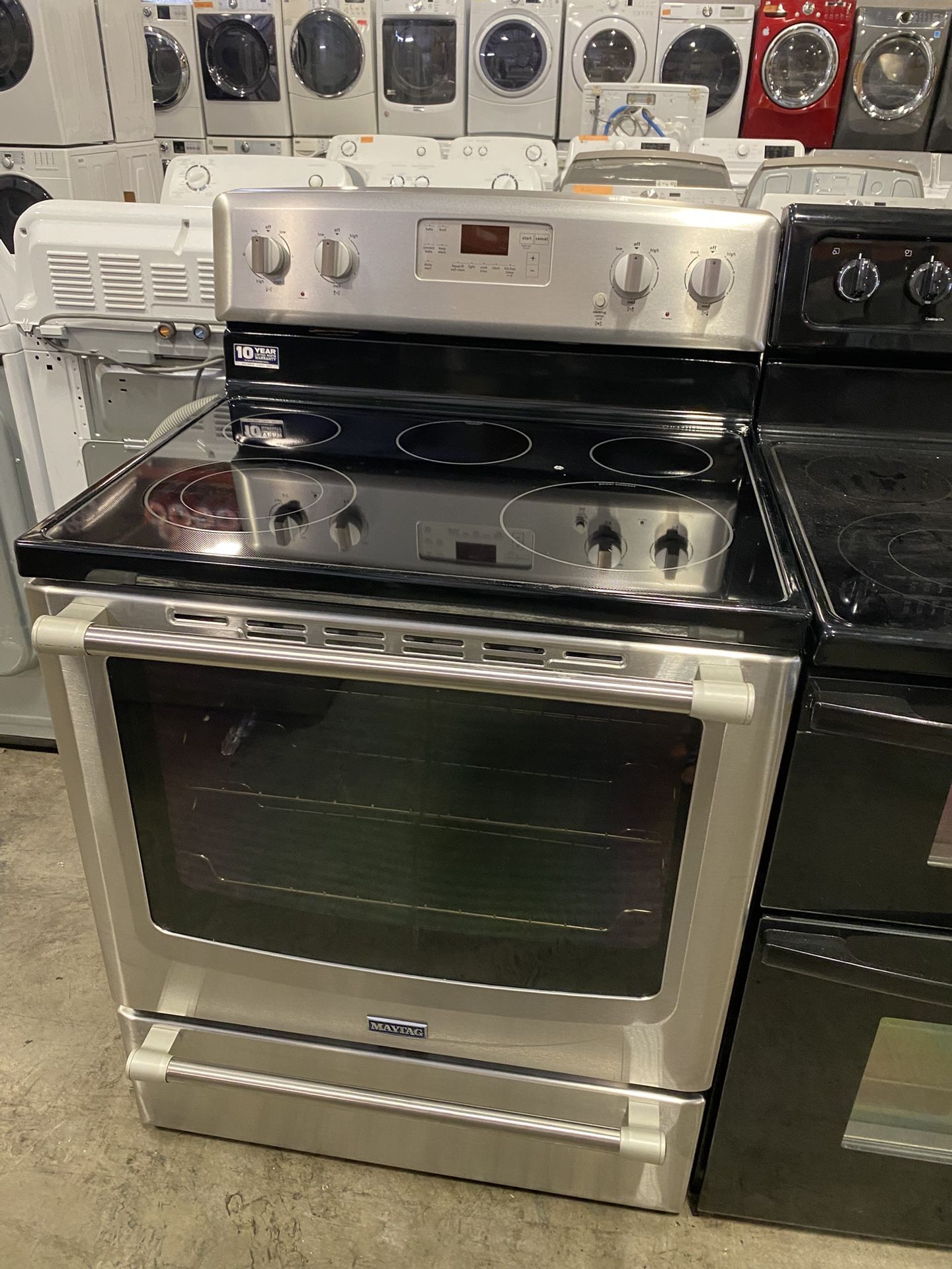 MAYTAG GLASS TOP ELECTRIC STOVE RANGE OVEN WORKS LIKE NEW FREE WARRANTY