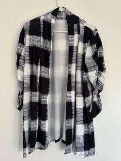 Black and White Plaid Open Front Cardigan