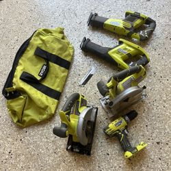 5 Ryobi Power Tools.  Saws Drill