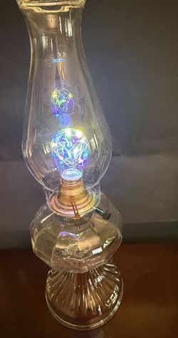 Antique,decorative glass lamp with colorful LED illumination.