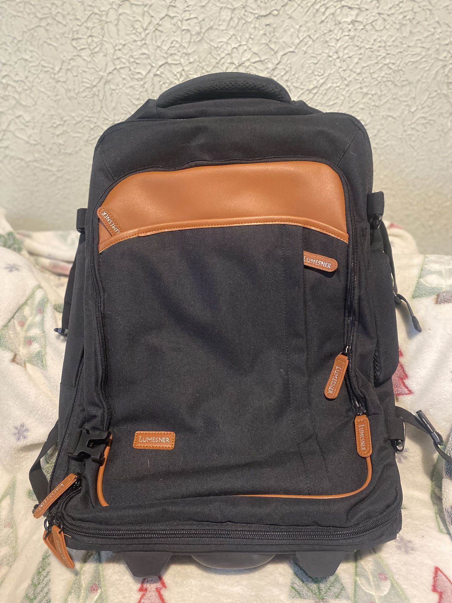 Lumesner rolling backpack, 17-inch water-resistant wheeled laptop backpack New