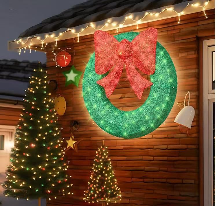 3PC Pre-Lit Outdoor Christmas Wreath Decorations, 36'' Bow Holiday Decor Wreath, Christmas Wreath with 90 Lights, Lights Outdoor/Indoor Decorations fo