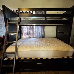 Black Wood Bunk Bed double ( With Ladder And 3 Bottom Drawers ) READY FOR PICK UP