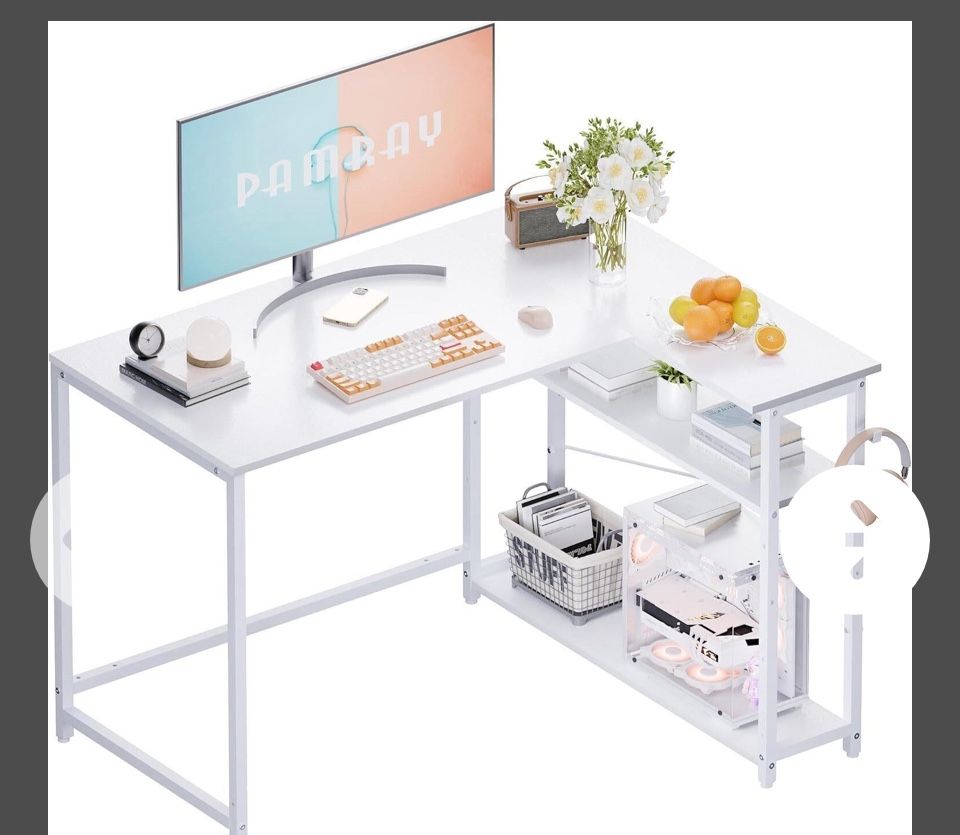 Pamray 43" L-Shaped Desk with Shelves, White