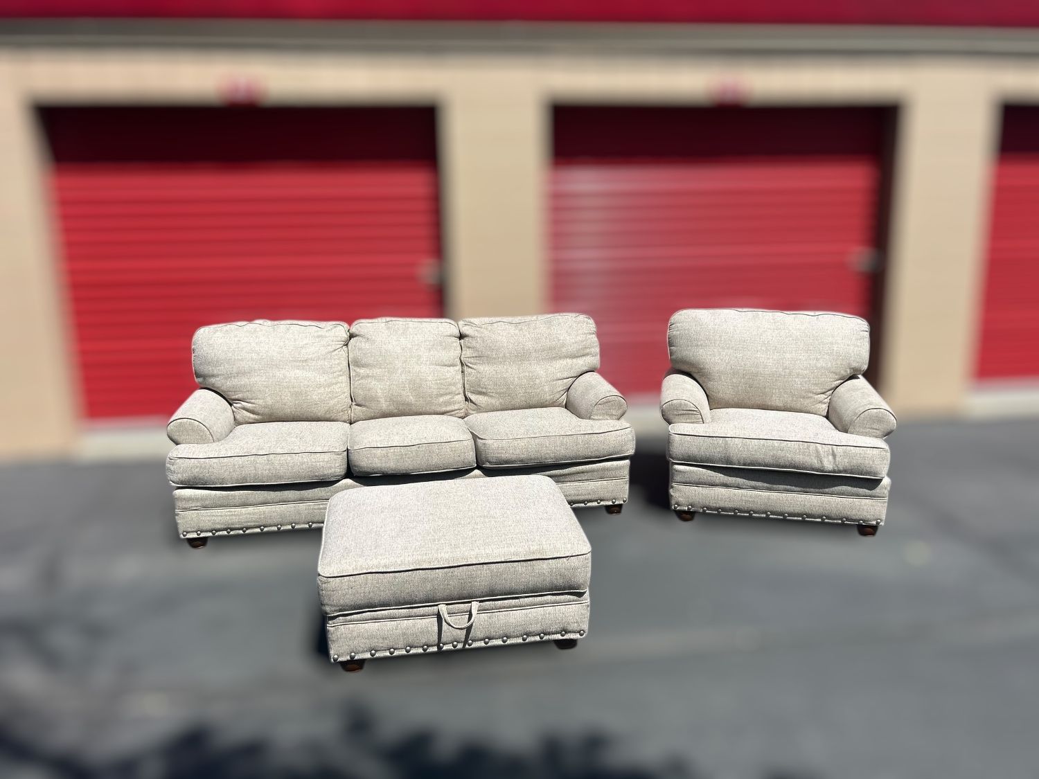 Free Delivery- Ashley beige couch/sofa + loveseat w/ ottoman