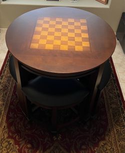 4 Person Cherry Wood Game Table with Checkerboard Inlay