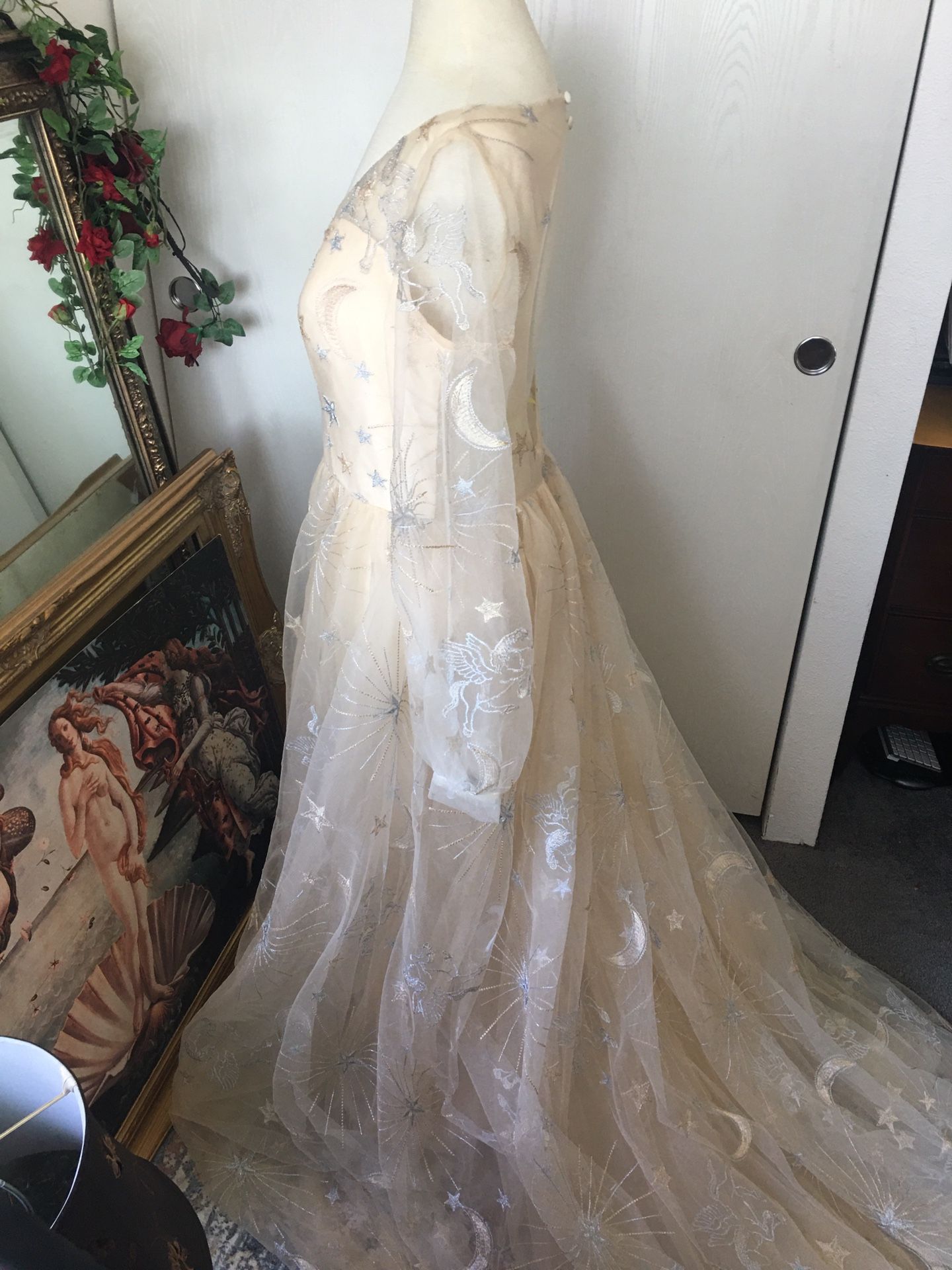 EXQUISITE Handmade One Of A Kind Blush Tulle Metallic Embroidered Celestial Etsy Wedding Dress