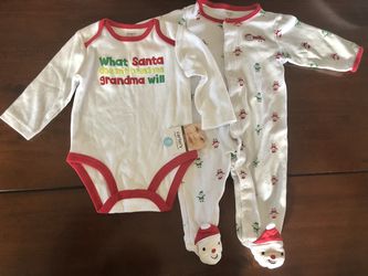 CARTER’S Santa sleeper and Christmas bodysuit. Size 6 months