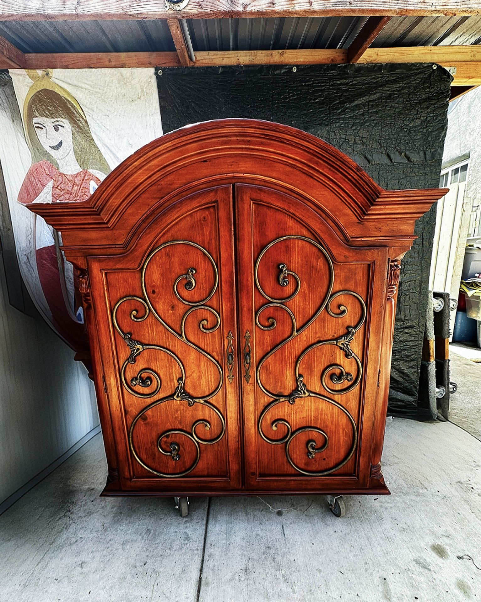 Ornate wooden armoire Cabinet