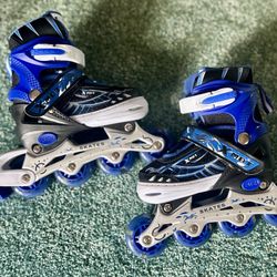 X MBT Inline Skates, Black/Blue, Size: US Small 31-34 Light Up Wheels