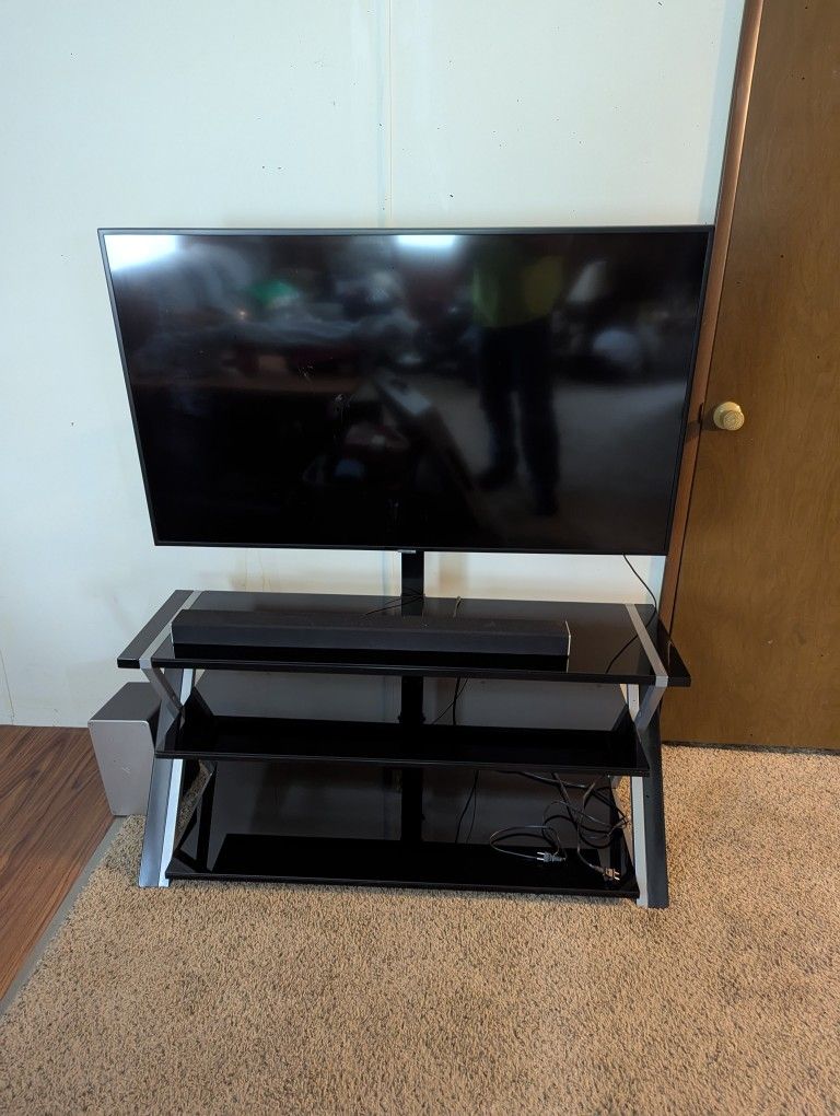 TV Stand, Samsung 55" TV, Vizio Sound Bar
