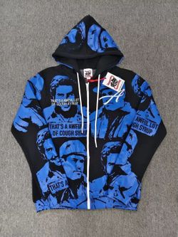 Graphic Zip-Up Hoodie Black and Blue
