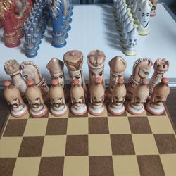 Vintage Ceramic Chess Set - Hand Painted