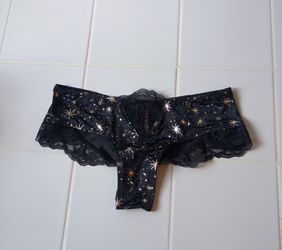 New Victoria Secret Panties cheeky satin black large gold stars